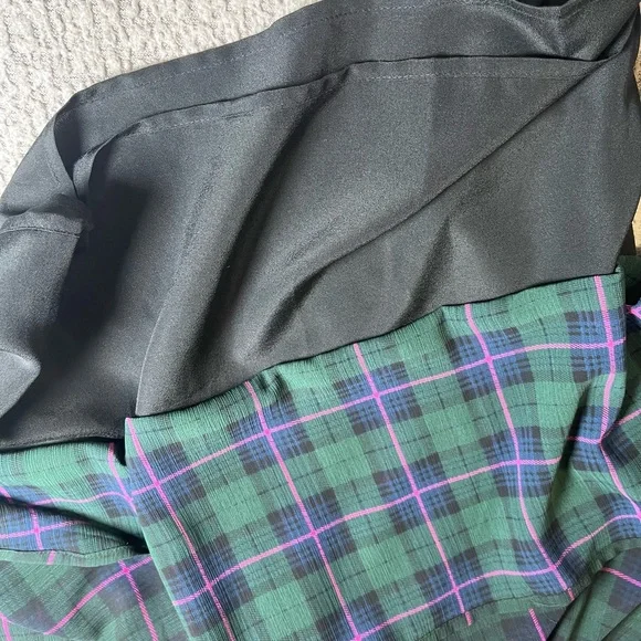 J.CREW Dark Green Plaid Blouson Dress, Ruffle Tie Collar Puff Sleeve Size Medium - Picture 9 of 16